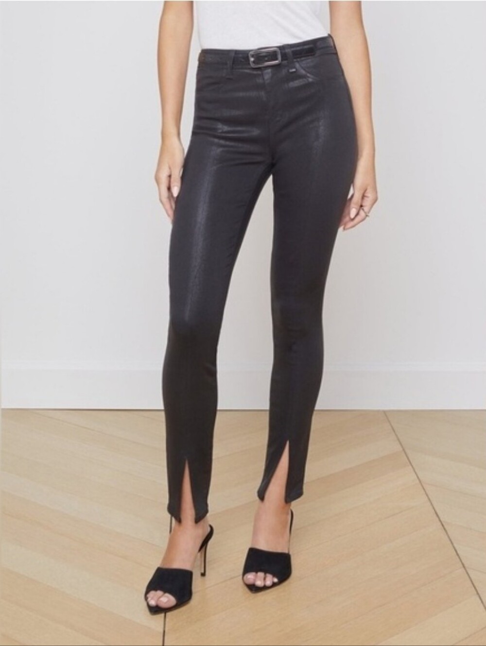 L'AGENCE Jyothi High Rise Split Ankle Jeans in Noir Coated $285 27x29